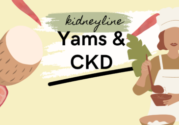 Graphic of a woman preparing a meal with the caption yams and CKD.