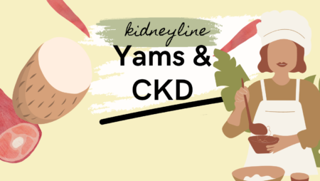 Graphic of a woman preparing a meal with the caption yams and CKD.