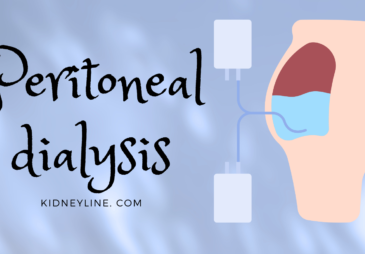 Graphics of an abdomen and dialysis bags with the text peritoneal dialysis
