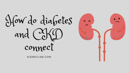 Graphics of the kidneys with the text "how do diabetes and ckd connect".